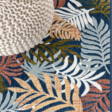 Tropics Palm Leaves Indoor/outdoor Area Rug Dark Blue/Multi / Runner / 2'3" X 8' – DETAIL