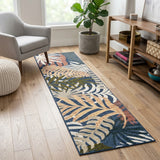 Tropics Palm Leaves Indoor/outdoor Area Rug Dark Blue/Multi / Runner / 2'3" X 8' – ROOM3
