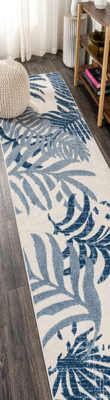 Tropics Palm Leaves Indoor/outdoor Area Rug Cream/Dark Blue / Runner / 2'3" X 8' – ROOM3
