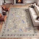 Catmosphere Festive Feline Floral Border Non-slip Machine-washable Area Rug