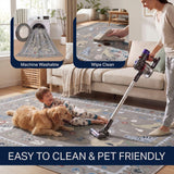 Catmosphere Festive Feline Floral Border Non-slip Machine-washable Area Rug