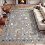 Catmosphere Festive Feline Floral Border Non-slip Machine-washable Area Rug