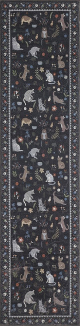 Catmosphere Festive Feline Floral Border Non-slip Machine-washable Area Rug