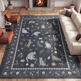Catmosphere Festive Feline Floral Border Non-slip Machine-washable Area Rug