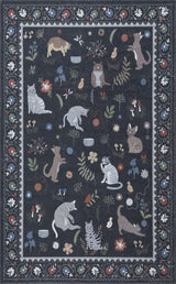 Catmosphere Festive Feline Floral Border Non-slip Machine-washable Area Rug