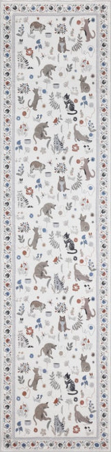 Catmosphere Festive Feline Floral Border Non-slip Machine-washable Area Rug