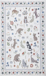 Catmosphere Festive Feline Floral Border Non-slip Machine-washable Area Rug
