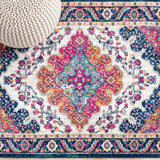 Bohemian Flair Boho Vintage Medallion Area Rug Blue/Multi / Square / 3' Square – DETAIL