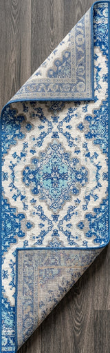 Bohemian Flair Boho Vintage Medallion Area Rug Cream/Blue / Runner / 2'3" X 8' – BACK