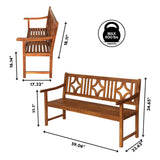 Sloane Ogee Diamond-Back 600-Lbs Support Acacia Wood Outdoor Garden Patio Bench - JONATHAN Y