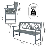 Sloane Ogee Diamond-Back 600-Lbs Support Acacia Wood Outdoor Garden Patio Bench