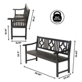 Sloane Ogee Diamond-Back 600-Lbs Support Acacia Wood Outdoor Garden Patio Bench