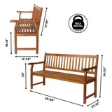 Laurel Slat-Back 600-Lbs Support Acacia Wood Outdoor Garden Patio Bench