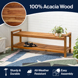 Blane 50.8" 3-Seat Mid-Century Modern 600-Lbs Support Acacia Wood Slat Outdoor Garden Patio Bench