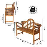 Lutyens Arched 600-Lbs Support Acacia Wood Outdoor Garden Patio Bench