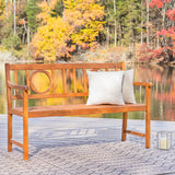 Apollo Circle-Back 600-Lbs Support Acacia Wood Outdoor Garden Patio Bench - JONATHAN Y