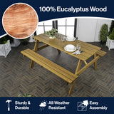 Shoreham 59" Modern Classic Outdoor Wood Picnic Table Benches with Umbrella Hole