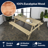 Shoreham 59" Modern Classic Outdoor Wood Picnic Table Benches with Umbrella Hole