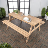 Shoreham 59" Modern Classic Outdoor Wood Picnic Table Benches with Umbrella Hole - JONATHAN Y