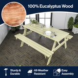 Shoreham 59" Modern Classic Outdoor Wood Picnic Table Benches with Umbrella Hole