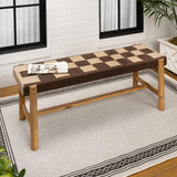 Denis 48" 2-Seat Backless 700-Lbs Support Acacia Wood Outdoor Bench With Checkerboard Woven Rope Seat