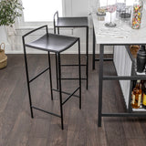 Svelte 30" Coastal Contemporary Iron Saddle-Seat Low-Back Bar Stool with Foot Rest - JONATHAN Y