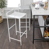 Svelte 30" Coastal Contemporary Iron Saddle-Seat Low-Back Bar Stool with Foot Rest - JONATHAN Y