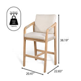 Porto Modern Coastal Tub Roped Acacia Wood Outdoor Bar Stool with Cushions and Armrests Set 2