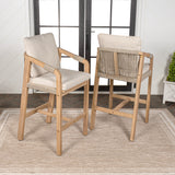 Porto Modern Coastal Tub Roped Acacia Wood Outdoor Bar Stool with Cushions and Armrests Set 2
