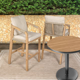 Porto Modern Coastal Tub Roped Acacia Wood Outdoor Bar Stool with Cushions and Armrests Set 2