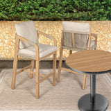 Porto Modern Coastal Tub Roped Acacia Wood Outdoor Bar Stool with Cushions and Armrests Set 2