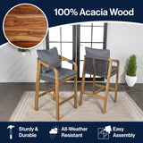 Porto Modern Coastal Tub Roped Acacia Wood Outdoor Bar Stool with Cushions and Armrests Set 2