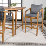 Porto Modern Coastal Tub Roped Acacia Wood Outdoor Bar Stool with Cushions and Armrests Set 2