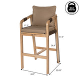 Porto Modern Coastal Tub Roped Acacia Wood Outdoor Bar Stool with Cushions and Armrests Set 2