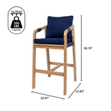 Porto Modern Coastal Tub Roped Acacia Wood Outdoor Bar Stool with Cushions and Armrests Set 2