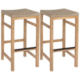 Armand 30" Modern Coastal Backless Acacia Wood Outdoor Bar Stool with Woven Rope Seat