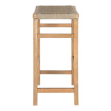Armand 30" Modern Coastal Backless Acacia Wood Outdoor Bar Stool with Woven Rope Seat