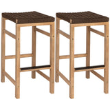 Armand 30" Modern Coastal Backless Acacia Wood Outdoor Bar Stool with Woven Rope Seat