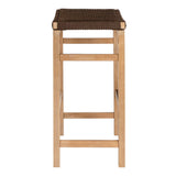 Armand 30" Modern Coastal Backless Acacia Wood Outdoor Bar Stool with Woven Rope Seat