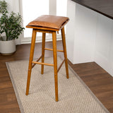 Peroni MidCentury Classic Saddle-Seat Solid Wood/Vegan Leather Backless Bar Stool with Removeable Cushion