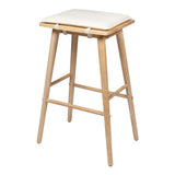 Peroni MidCentury Classic Saddle-Seat Solid Wood/Vegan Leather Backless Bar Stool with Removeable Cushion