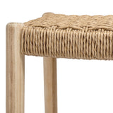 Armati Coastal Casual Handcrafted Teak Wood Backless Indoor/Outdoor Bar Stool with Synthetic Woven Seat