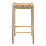 Armati Coastal Casual Handcrafted Teak Wood Backless Indoor/Outdoor Bar Stool with Synthetic Woven Seat