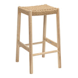 Armati Coastal Casual Handcrafted Teak Wood Backless Indoor/Outdoor Bar Stool with Synthetic Woven Seat