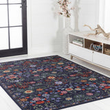 Primrose Art Nouveau Floral Border Machine-washable Area Rug