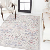 Primrose Art Nouveau Floral Border Machine-washable Area Rug