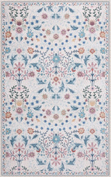 Primrose Art Nouveau Floral Border Machine-washable Area Rug