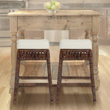 Bali Rustic Bohemian Hyacinth/Wood Backless Counter Stool - JONATHAN Y