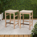 Armand 30" Modern Coastal Backless Acacia Wood Outdoor Bar Stool with Woven Rope Seat
