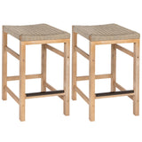Armand 30" Modern Coastal Backless Acacia Wood Outdoor Bar Stool with Woven Rope Seat